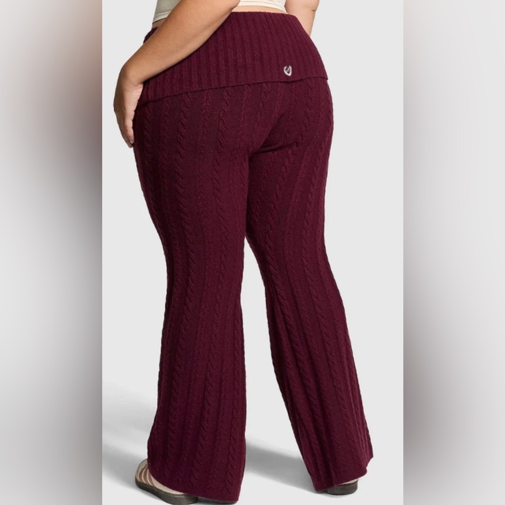 PINK Victoria's Secret Cable-Knit Flare Pants - Burgundy